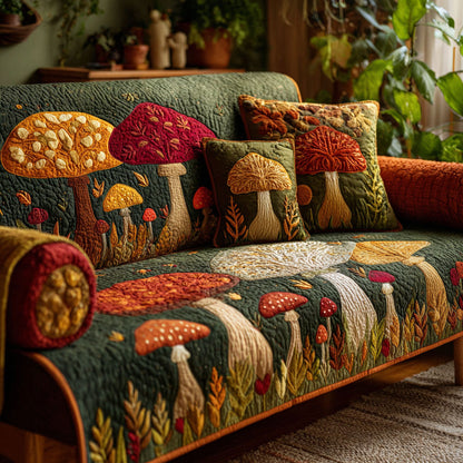 Mushrooms from the Forest Quilted Sofa Cover
