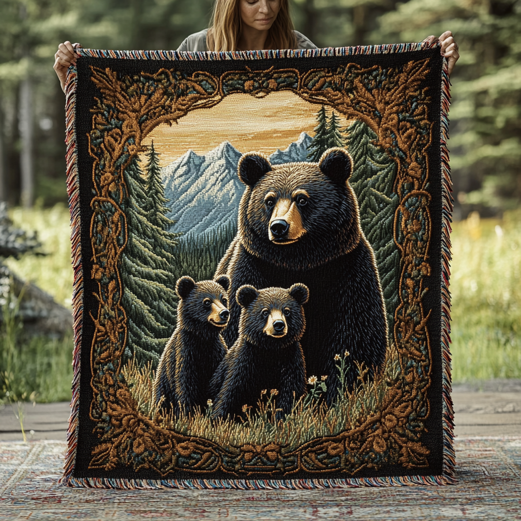 Black Bear Family Quilted Throw