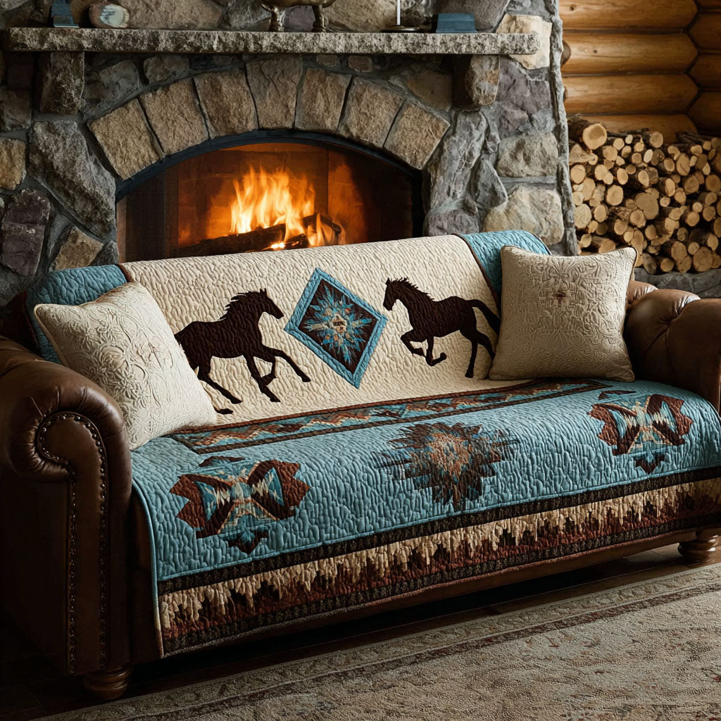 Padded Horse and Sky Quilted Sofa Cover