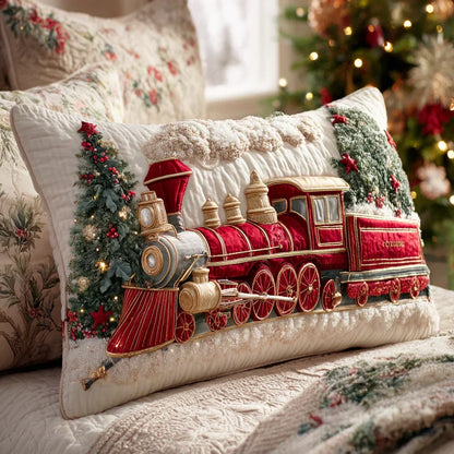 Festive Steam Locomotive Quilted Pillow Sham