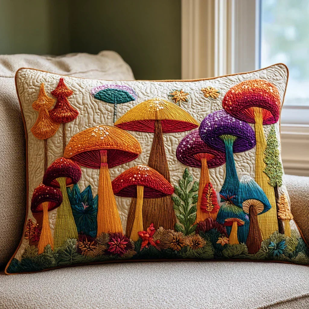 Mushroom Garden Quilted Pillow Sham