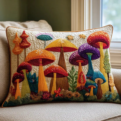 Mushroom Garden Quilted Pillow Sham