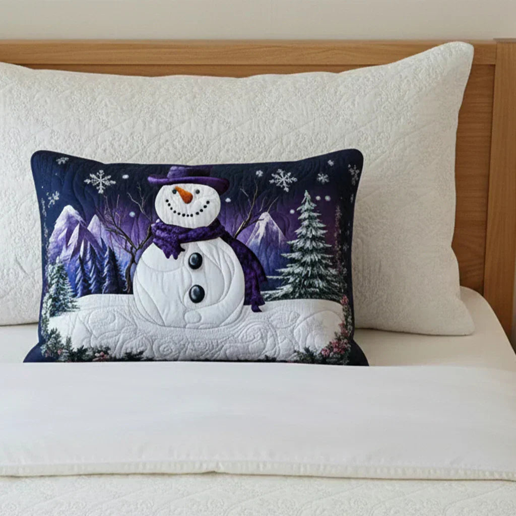 Purple Snowman Quilted Pillow Sham
