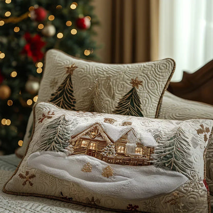 Snow-Covered Cabin Quilted Pillow Sham