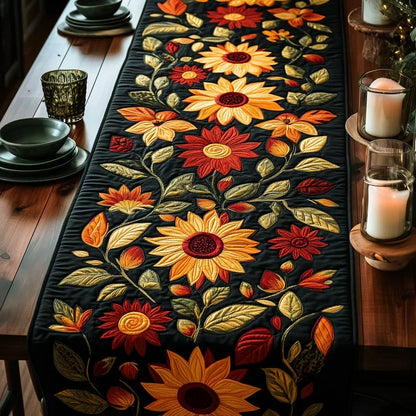 Autumn Sunflowers Quilted Table Runner