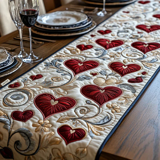 Cascading Hearts Quilted Table Runner