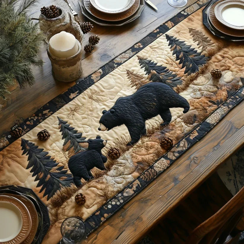 Family of Black Bears Quilted Table Runner