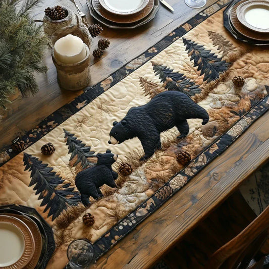 Family of Black Bears Quilted Table Runner