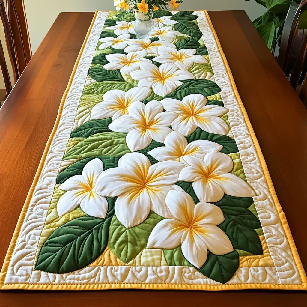 Frangipani Flowers Quilted Table Runner