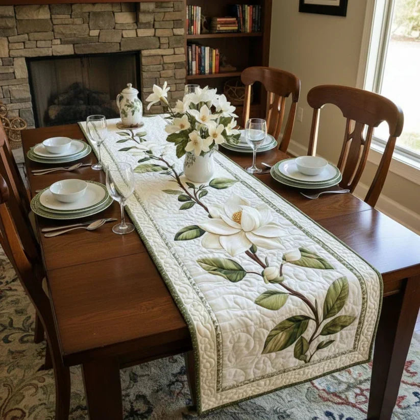 Rustic Magnolia Quilted Table Runner - 5