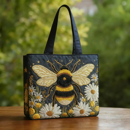 Bee and Daisies Quilted Tote Bag
