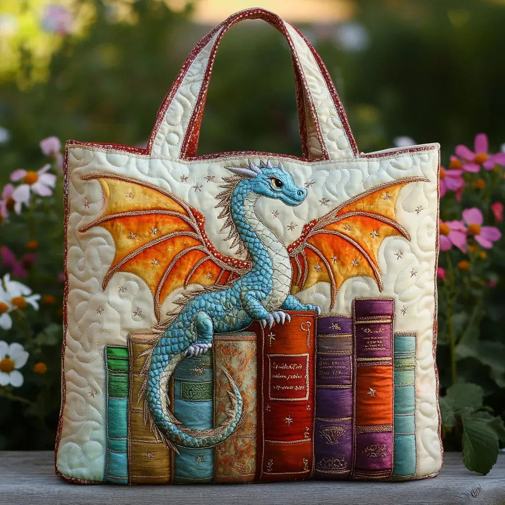 Book Dragon Quilted Tote Bag