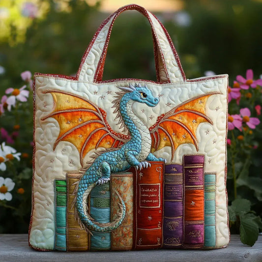 Book Dragon Quilted Tote Bag