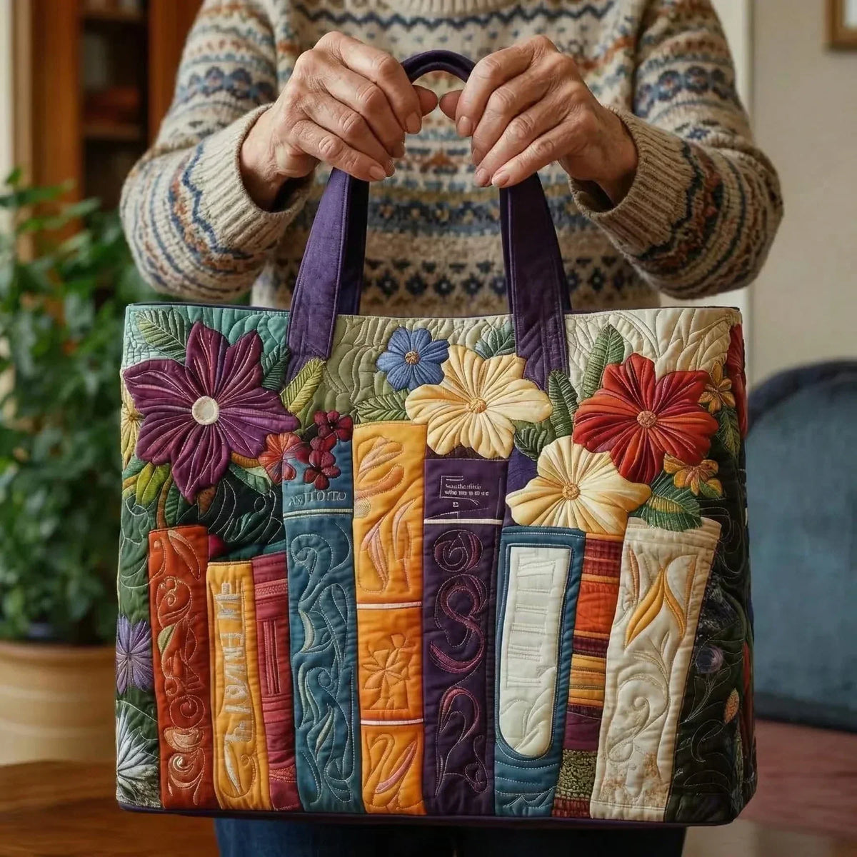 Book Lover Quilted Tote Bag