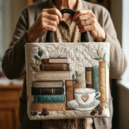 Coffee and Books Quilted Tote Bag