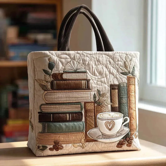 Coffee and Books Quilted Tote Bag