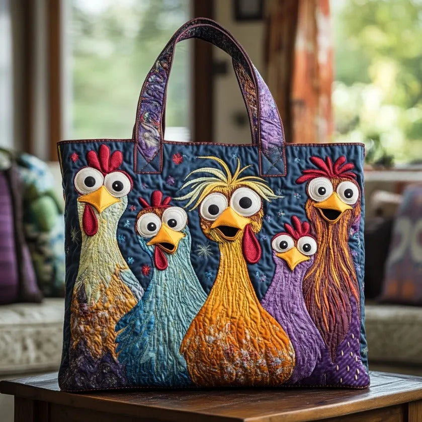 Five Bright Hens Quilted Tote Bag