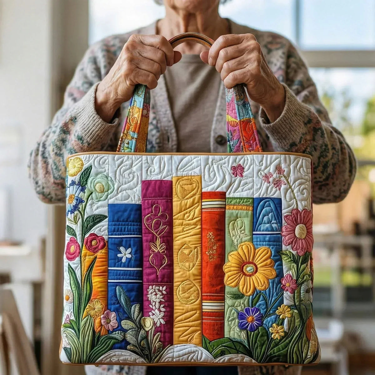 Floral Library Quilted Tote Bag