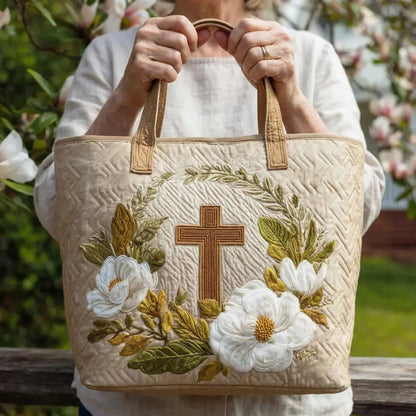 Holy Cross Quilted Tote Bag
