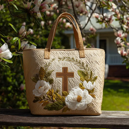 Holy Cross Quilted Tote Bag