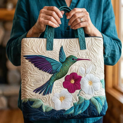 Hummingbird and White Flowers Quilted Tote Bag