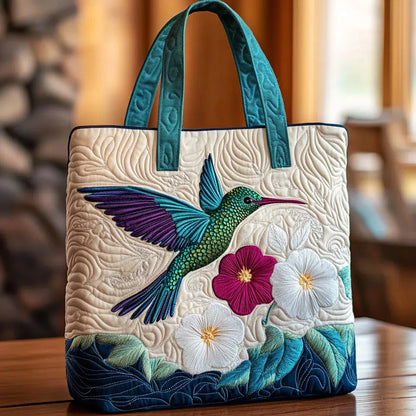 Hummingbird and White Flowers Quilted Tote Bag