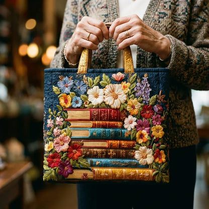 Library in Bloom Quilted Tote Bag
