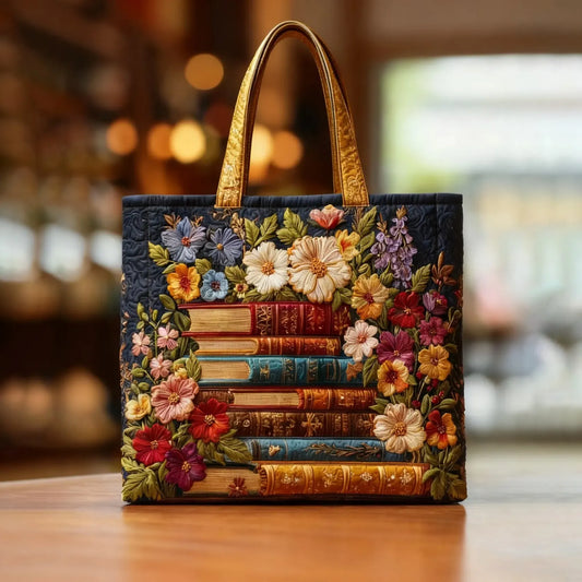 Library in Bloom Quilted Tote Bag