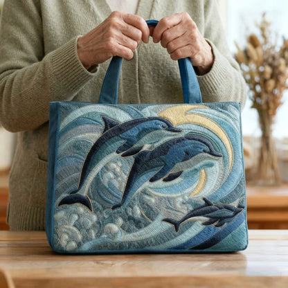 Ocean Dolphins Quilted Tote Bag