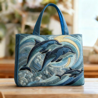 Ocean Dolphins Quilted Tote Bag