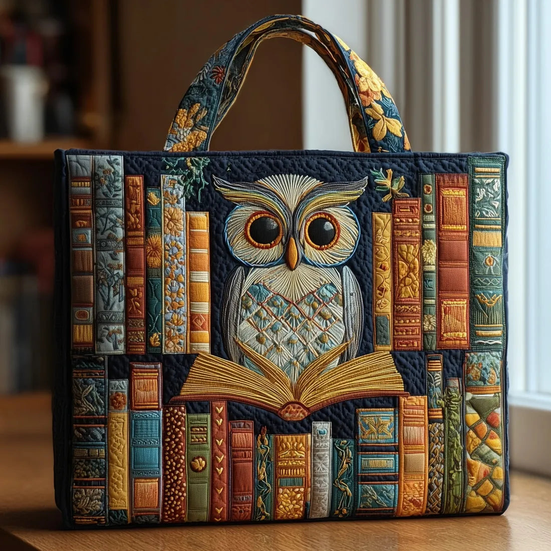 Owl and Old Books Quilted Tote Bag