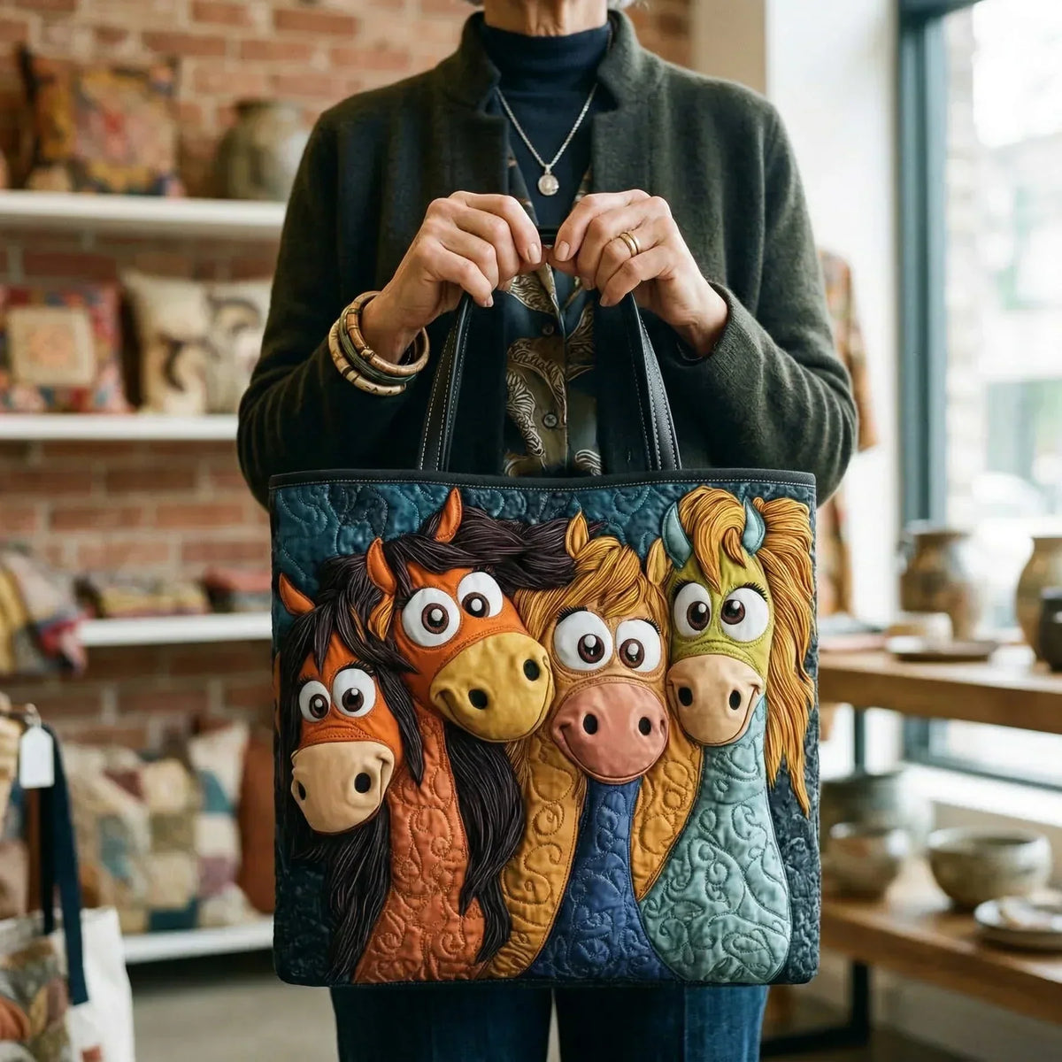 Playful Ponies Quilted Tote Bag