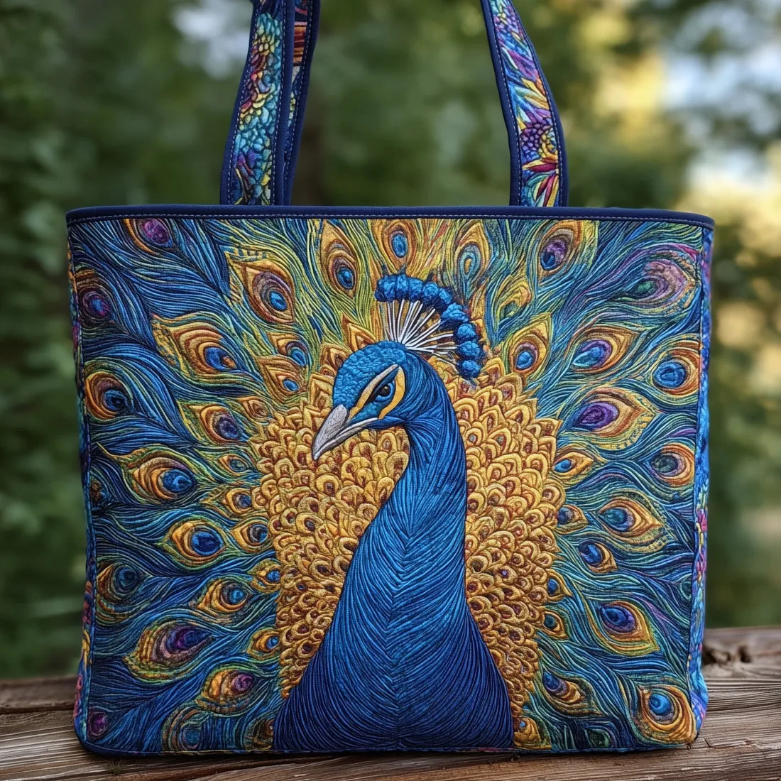 Royal Peacock Quilted Tote Bag