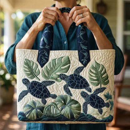 Sea Turtles and Palms Quilted Tote Bag