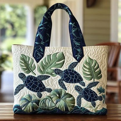 Sea Turtles and Palms Quilted Tote Bag