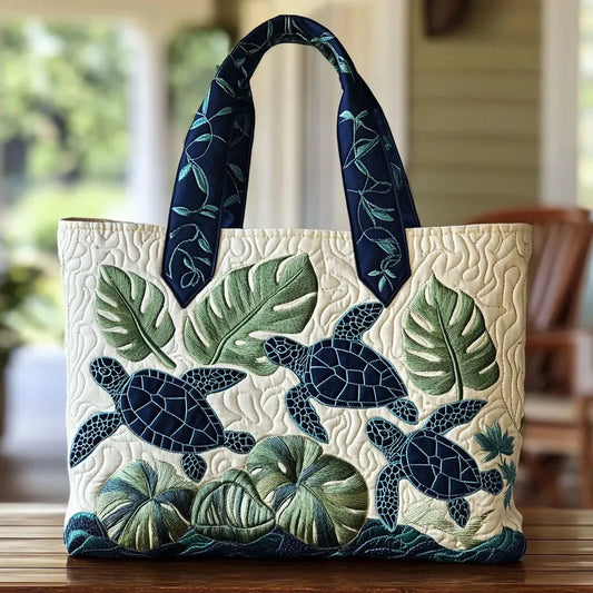 Sea Turtles and Palms Quilted Tote Bag