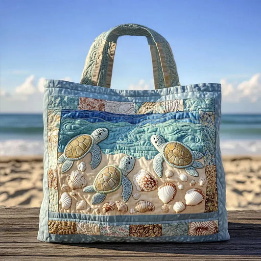 Sea Turtles on the Shore Quilted Tote Bag