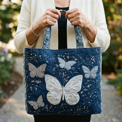 Silver Butterflies Quilted Tote Bag