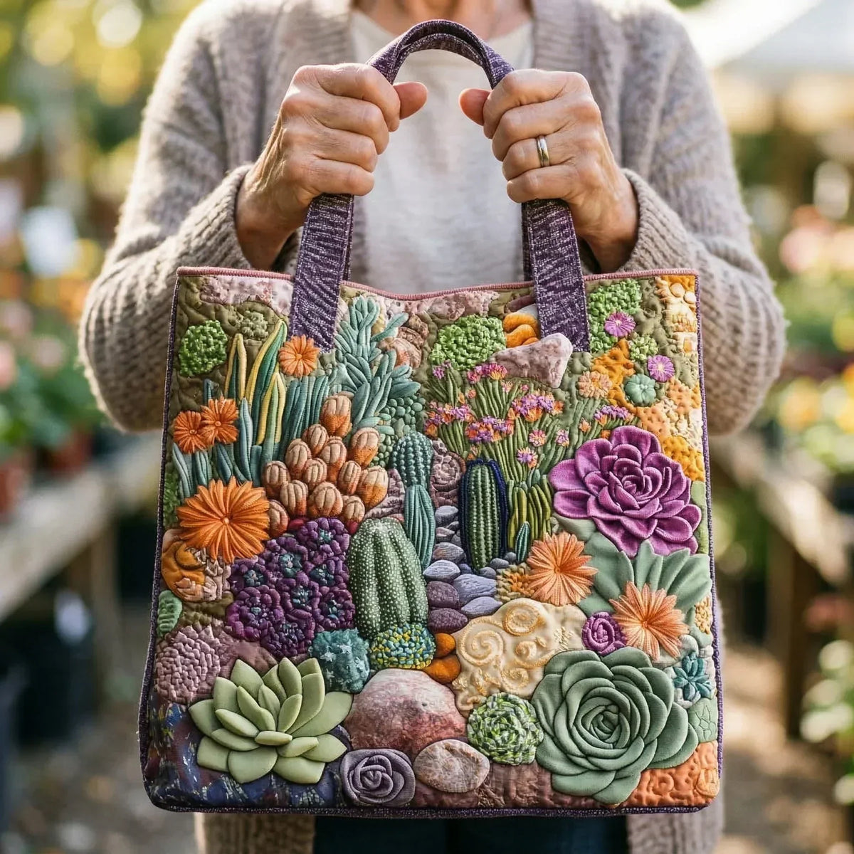 Succulent Garden Quilted Tote Bag
