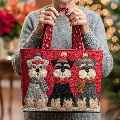 Three Schnauzers in Winter Quilted Tote Bag