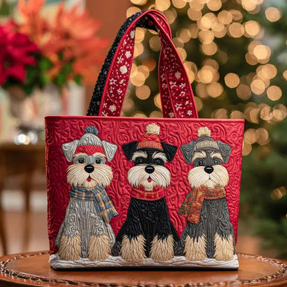 Three Schnauzers in Winter Quilted Tote Bag