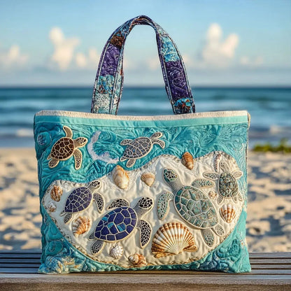 Turtles and Seashells Quilted Tote Bag