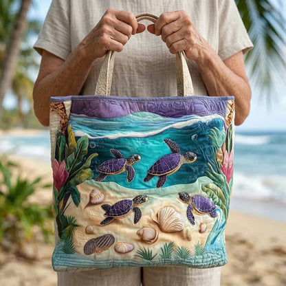 Turtles in the Lagoon Quilted Tote Bag