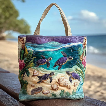 Turtles in the Lagoon Quilted Tote Bag