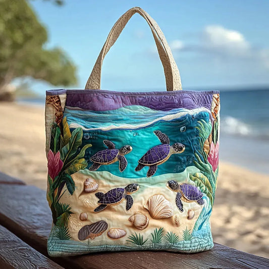Turtles in the Lagoon Quilted Tote Bag
