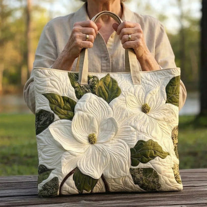 White Blossoms Quilted Tote Bag