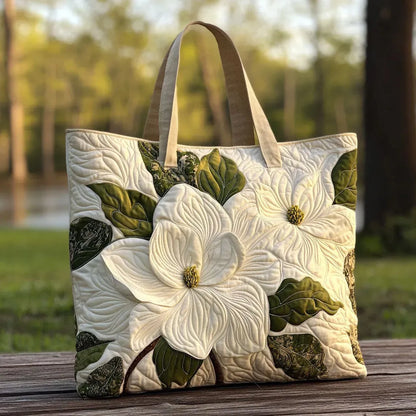 White Blossoms Quilted Tote Bag