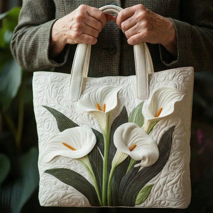 White Calla Lilies Quilted Tote Bag