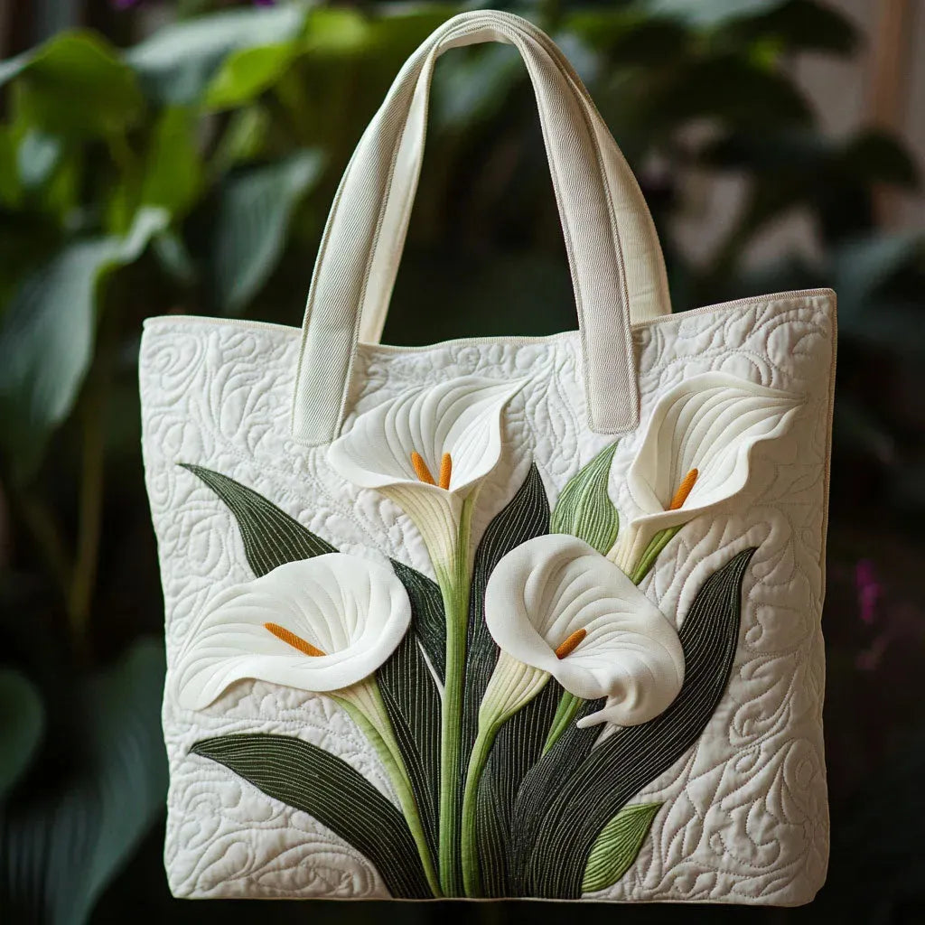 White Calla Lilies Quilted Tote Bag