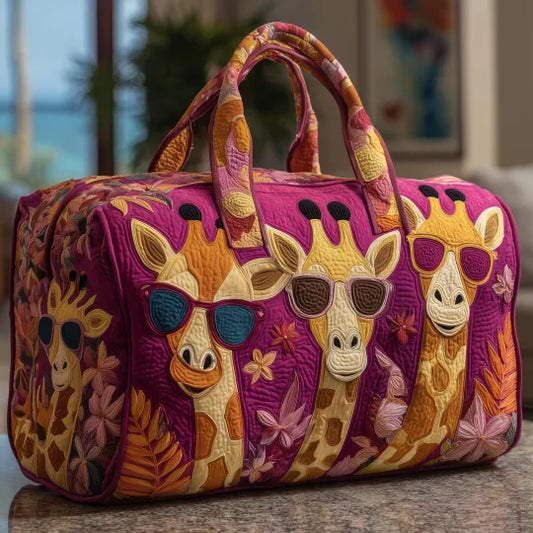 Giraffes in Sunglasses Quilted Travel Bag